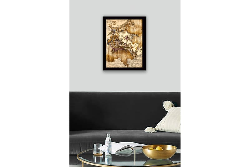 Inramad Canvastavla i trä - 41x56 cm - Ornamental mönster med blommor och bladverk - Guld / Brunt / Lila - Inredning & dekor - Tavlor & konst