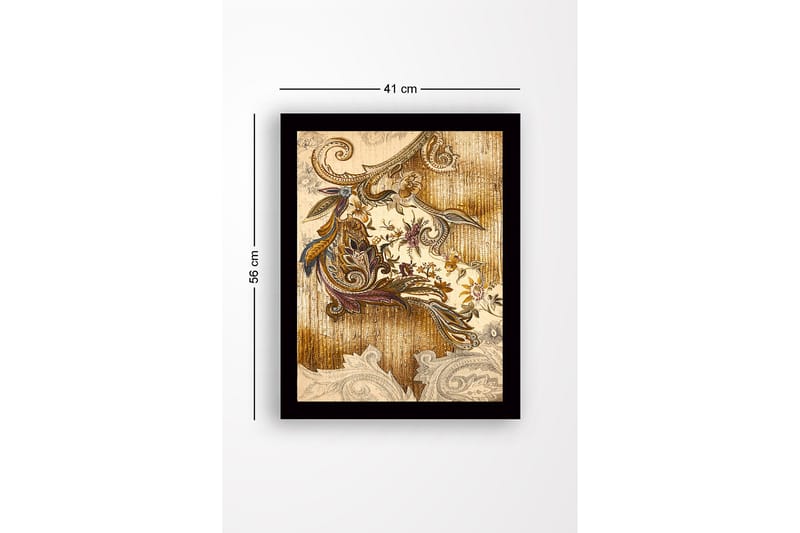 Inramad Canvastavla i trä - 41x56 cm - Ornamental mönster med blommor och bladverk - Guld / Brunt / Lila - Inredning & dekor - Tavlor & konst