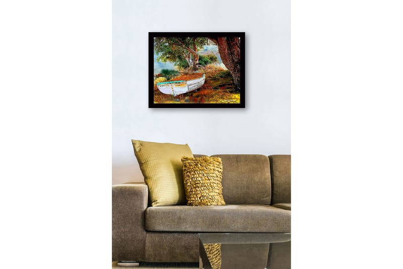 Inramad Canvastavla i trä - 41x56 cm - Övergiven båt omgiven av grönska och stilla vatten - Grön / Brun / Vit - Inredning & dekor - Tavlor & konst