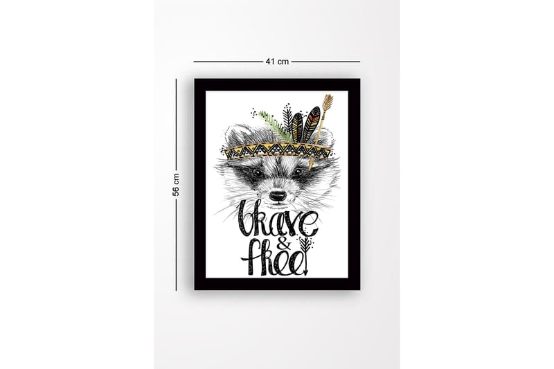 Inramad Canvastavla i trä - 41x56 cm - Räv med fjädrar och en dekorativ huvudbonad - Svart / Guld / Vit - Inredning & dekor - Tavlor & konst