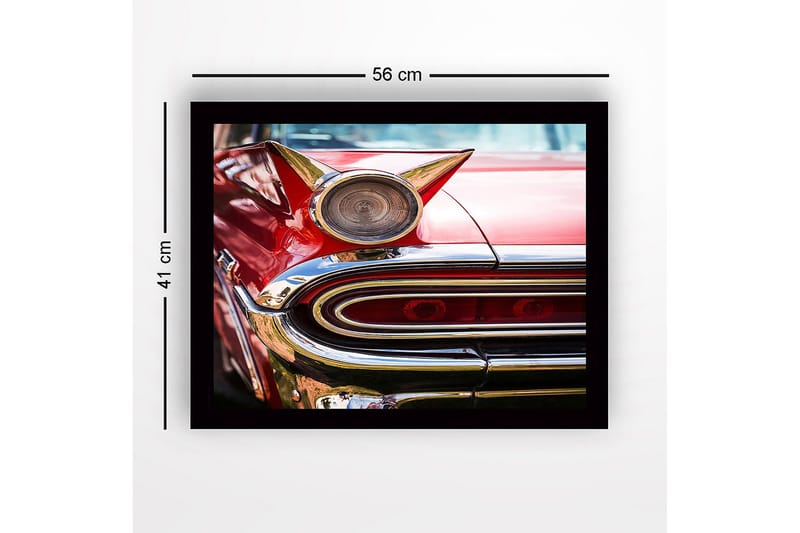 Inramad Canvastavla i trä - 41x56 cm - Retro bil med karakteristiska detaljer och glänsande krom - Röd / Krom / Guld - Inredning & dekor - Tavlor & konst
