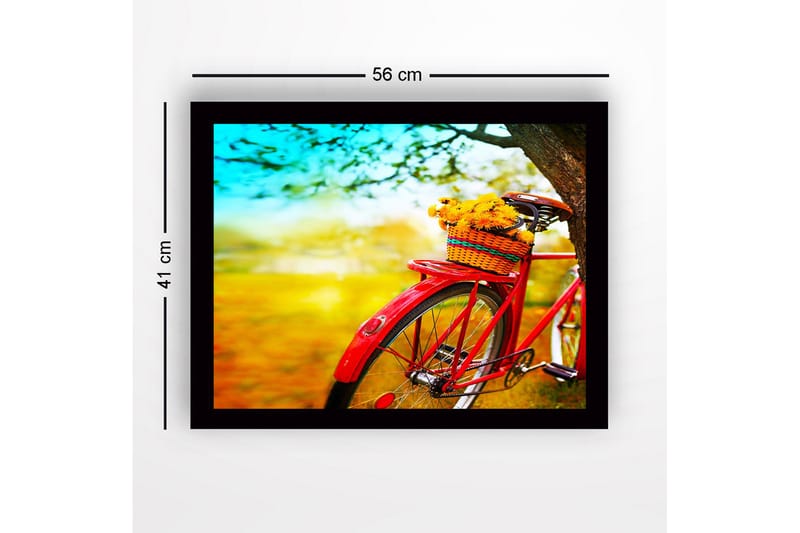 Inramad Canvastavla i trä - 41x56 cm - Röd cykel med en korg fylld av blommor - Röd / Gul / Grön - Inredning & dekor - Tavlor & konst