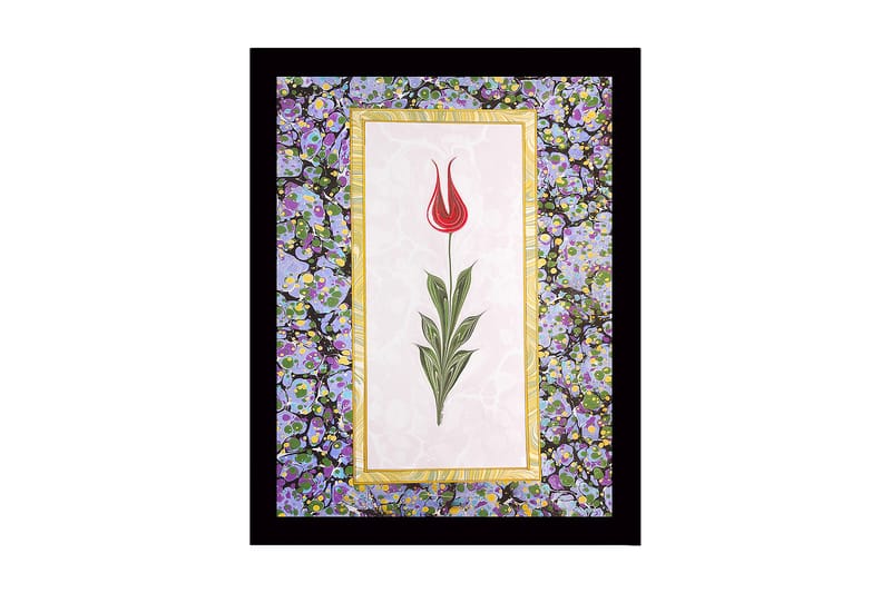 Inramad Canvastavla i trä - 41x56 cm - Röd tulpan med gröna blad på en ljus bakgrund - Röd / Grön / Lila - Inredning & dekor - Tavlor & konst