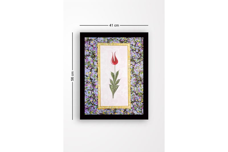 Inramad Canvastavla i trä - 41x56 cm - Röd tulpan med gröna blad på en ljus bakgrund - Röd / Grön / Lila - Inredning & dekor - Tavlor & konst