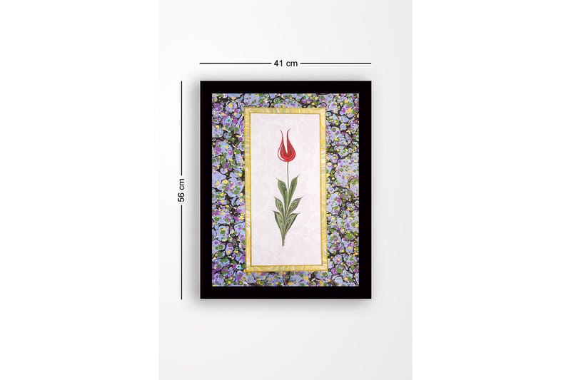 Inramad Canvastavla i trä - 41x56 cm - Röd tulpan med gröna blad på en ljus bakgrund - Röd / Grön / Lila - Inredning & dekor - Tavlor & konst