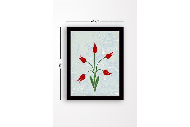 Inramad Canvastavla i trä - 41x56 cm - Röda tulpaner med gröna stjälkar på en ljusblå bakgrund - Röd / Grön / Ljusblå - Inredning & dekor - Tavlor & konst