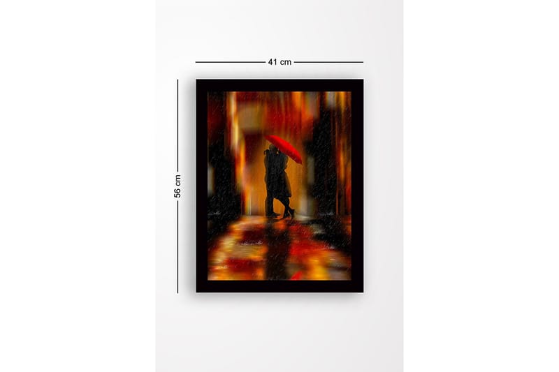 Inramad Canvastavla i trä - 41x56 cm - Romantisk scen med par under ett rött paraply - Röd / Orange / Svart - Inredning & dekor - Tavlor & konst
