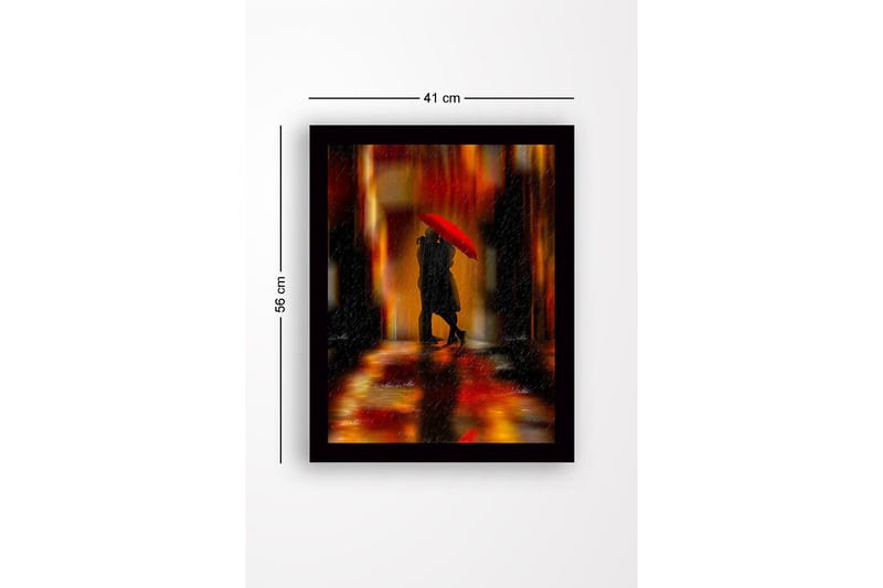 Inramad Canvastavla i trä - 41x56 cm - Romantisk scen med par under ett rött paraply - Röd / Orange / Svart - Inredning & dekor - Tavlor & konst