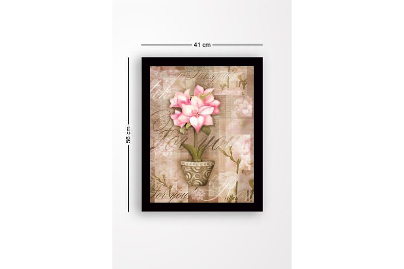 Inramad Canvastavla i trä - 41x56 cm - Rosa blomma i kruka med mjuka bakgrundstoner - Rosa / Beige / Grön - Inredning & dekor - Tavlor & konst