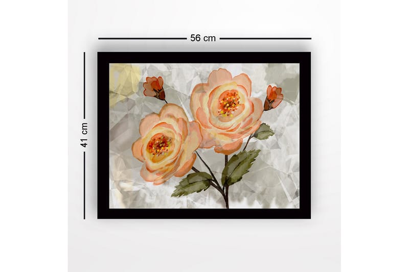 Inramad Canvastavla i trä - 41x56 cm - Rosa blommor med gröna blad - Ljusrosa / Grön / Beige - Inredning & dekor - Tavlor & konst