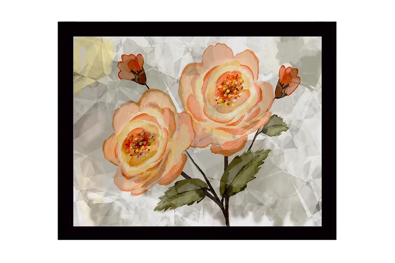 Inramad Canvastavla i trä - 41x56 cm - Rosa blommor med gröna blad - Ljusrosa / Grön / Beige - Inredning & dekor - Tavlor & konst