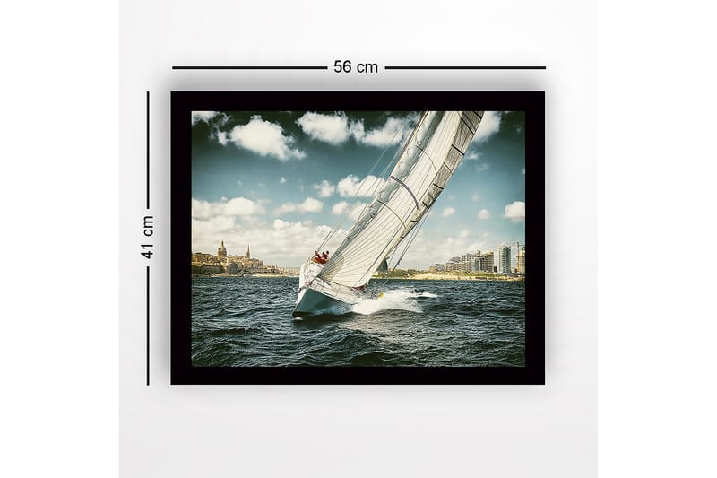 Inramad Canvastavla i trä - 41x56 cm - Segelbåt som navigerar genom vågorna under en klar himmel - Blå / Vit / Grå - Inredning & dekor - Tavlor & konst