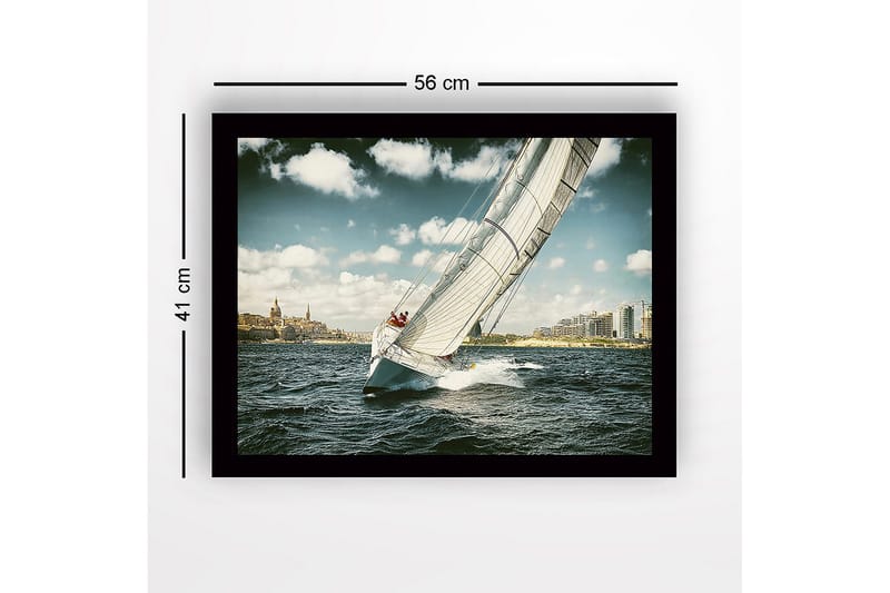Inramad Canvastavla i trä - 41x56 cm - Segelbåt som navigerar genom vågorna under en klar himmel - Blå / Vit / Grå - Inredning & dekor - Tavlor & konst