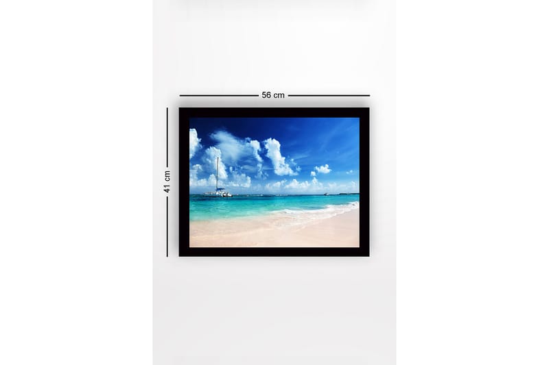 Inramad Canvastavla i trä - 41x56 cm - Segelbåt på en klarblå havsstrand - Blå / Turkos / Vit - Inredning & dekor - Tavlor & konst