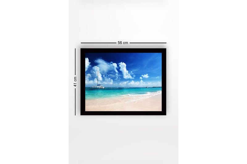 Inramad Canvastavla i trä - 41x56 cm - Segelbåt på en klarblå havsstrand - Blå / Turkos / Vit - Inredning & dekor - Tavlor & konst