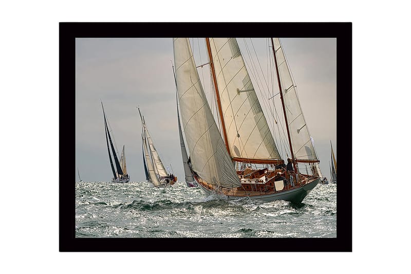 Inramad Canvastavla i trä - 41x56 cm - Segelbåtar som tävlar på öppet hav - Vit / Blå / Grå - Inredning & dekor - Tavlor & konst