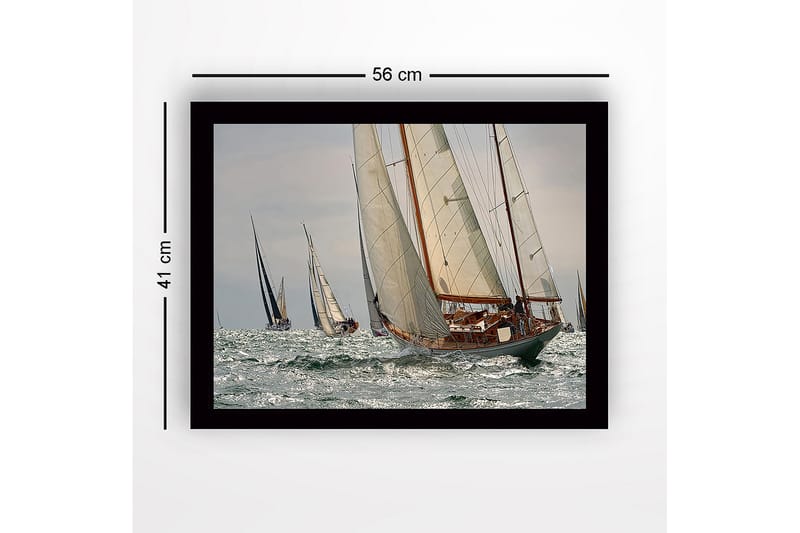 Inramad Canvastavla i trä - 41x56 cm - Segelbåtar som tävlar på öppet hav - Vit / Blå / Grå - Inredning & dekor - Tavlor & konst