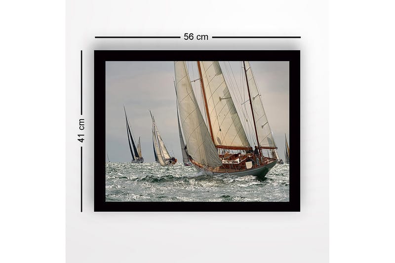 Inramad Canvastavla i trä - 41x56 cm - Segelbåtar som tävlar på öppet hav - Vit / Blå / Grå - Inredning & dekor - Tavlor & konst