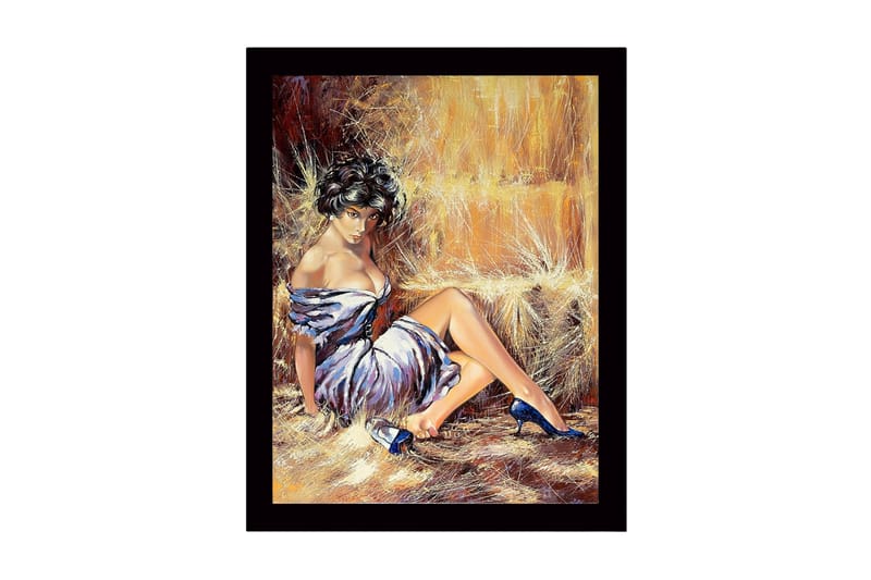 Inramad Canvastavla i trä - 41x56 cm - Sensuell kvinna i vit klänning med blå skor - Vit / Blå / Beige - Inredning & dekor - Tavlor & konst