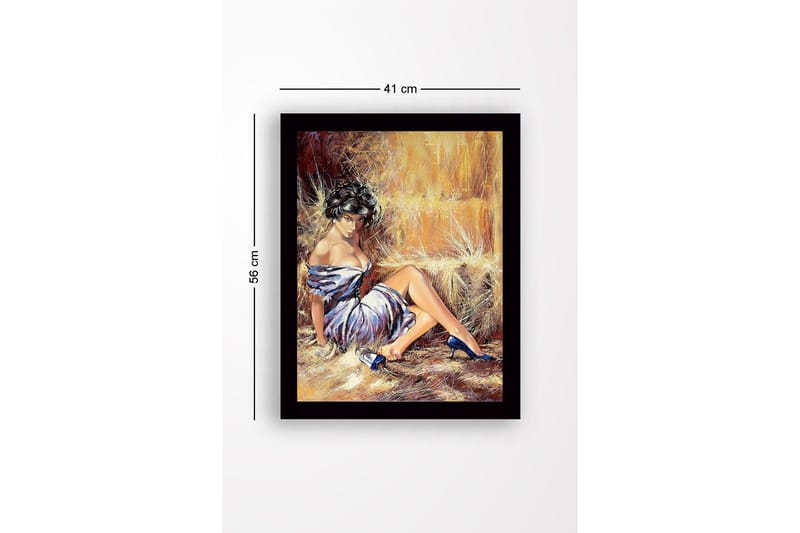 Inramad Canvastavla i trä - 41x56 cm - Sensuell kvinna i vit klänning med blå skor - Vit / Blå / Beige - Inredning & dekor - Tavlor & konst