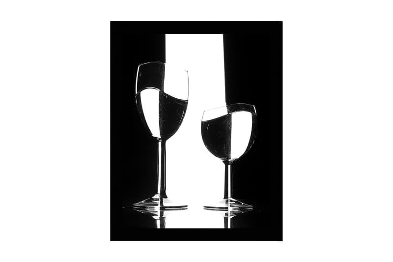 Inramad Canvastavla i trä - 41x56 cm - Silhuett av två vinglas med reflektioner i en minimalistisk komposition - Svart / Vitt / Genomskinligt - Inredning & dekor - Tavlor & konst