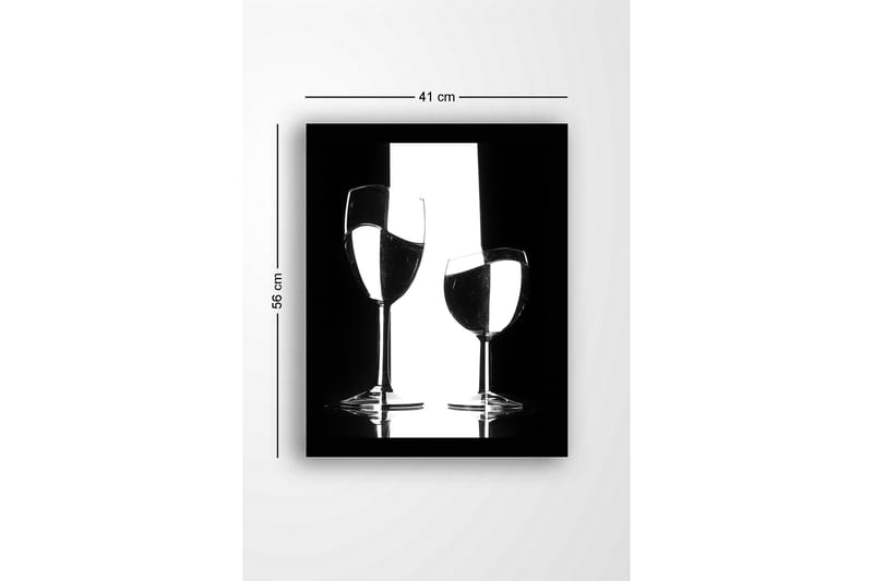 Inramad Canvastavla i trä - 41x56 cm - Silhuett av två vinglas med reflektioner i en minimalistisk komposition - Svart / Vitt / Genomskinligt - Inredning & dekor - Tavlor & konst