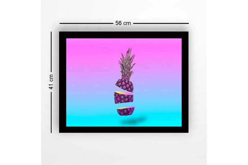 Inramad Canvastavla i trä - 41x56 cm - Skivad ananas i en surrealistisk komposition - Lila / Rosa / Turkos - Inredning & dekor - Tavlor & konst