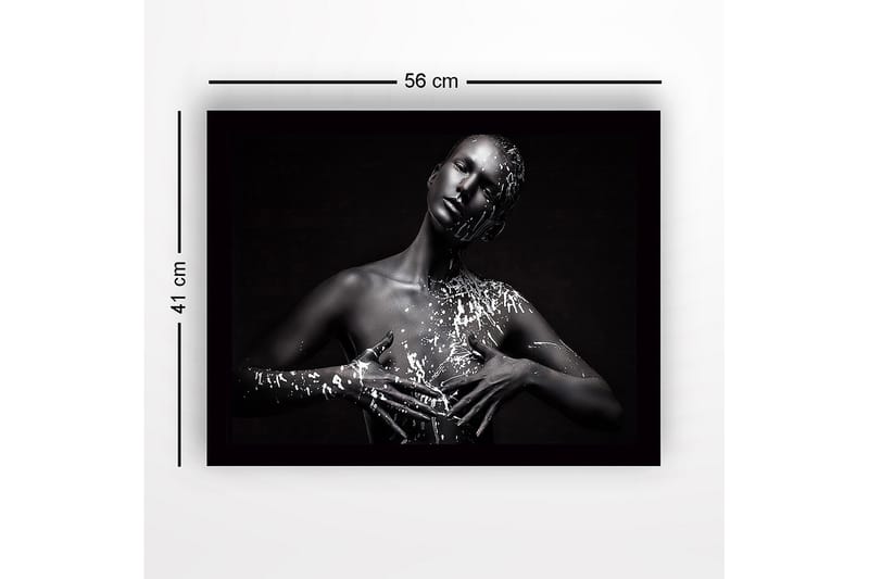 Inramad Canvastavla i trä - 41x56 cm - Skulptur av en kvinna med svart hud och vit färg som droppar nedåt - Svart / Vit - Inredning & dekor - Tavlor & konst