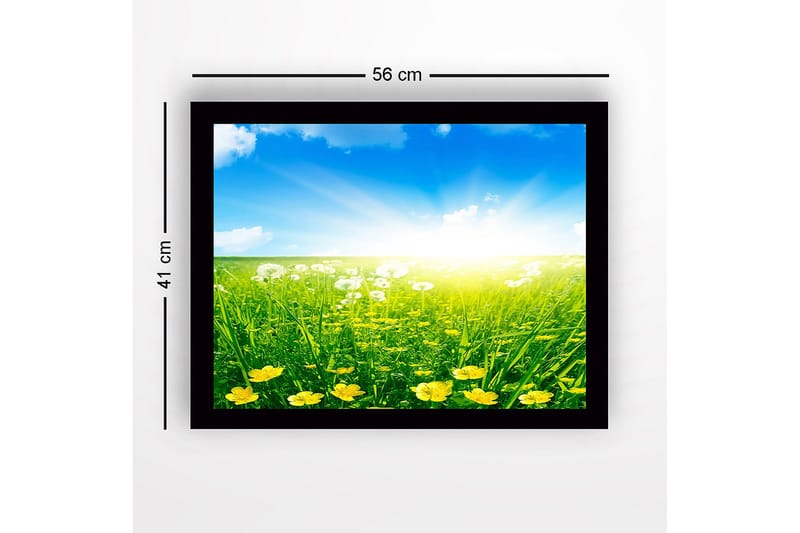 Inramad Canvastavla i trä - 41x56 cm - Solig äng med gula blommor och grönt gräs - Gult / Grönt / Blått - Inredning & dekor - Tavlor & konst