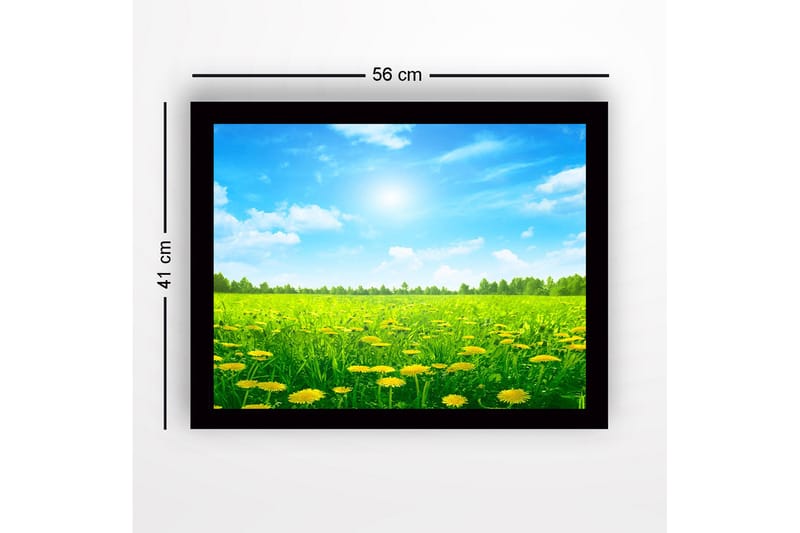 Inramad Canvastavla i trä - 41x56 cm - Solig äng med maskrosor i blomning - Grön / Gul / Blå - Inredning & dekor - Tavlor & konst