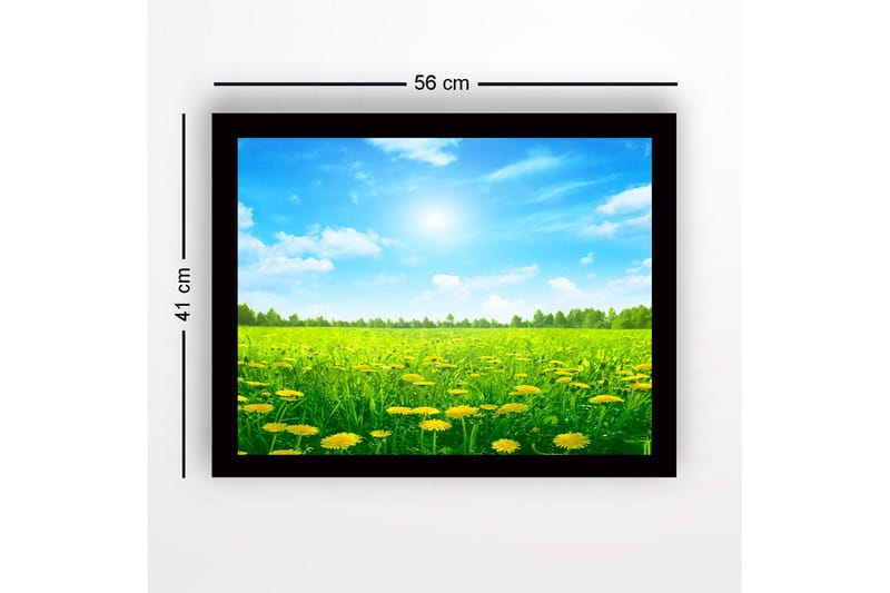 Inramad Canvastavla i trä - 41x56 cm - Solig äng med maskrosor i blomning - Grön / Gul / Blå - Inredning & dekor - Tavlor & konst
