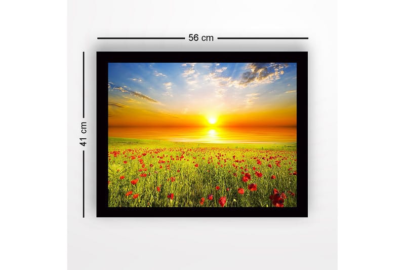 Inramad Canvastavla i trä - 41x56 cm - Solnedgång över en blomstrande äng med vallmo - Gult / Grönt / Rött - Inredning & dekor - Tavlor & konst
