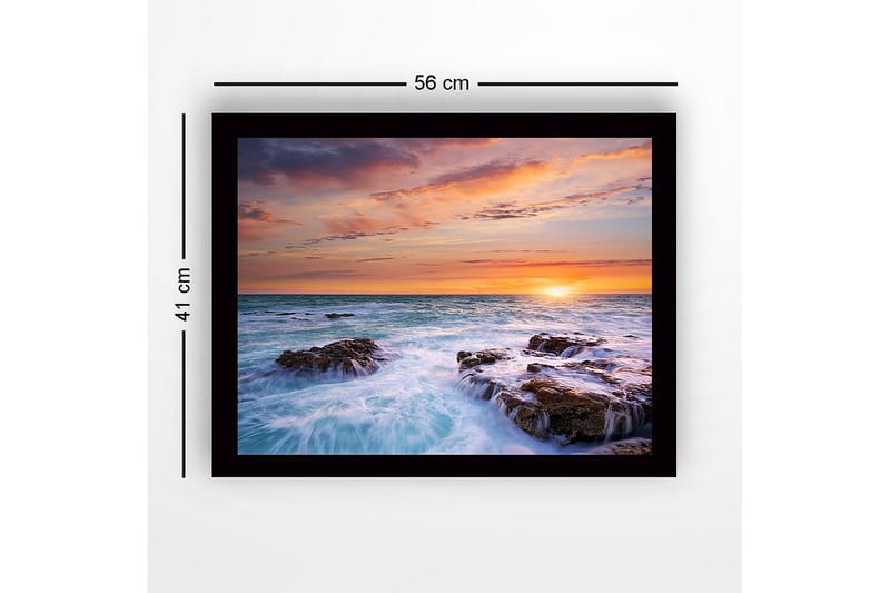 Inramad Canvastavla i trä - 41x56 cm - Solnedgång över havet med klippor i förgrunden - Blå / Orange / Lila - Inredning & dekor - Tavlor & konst