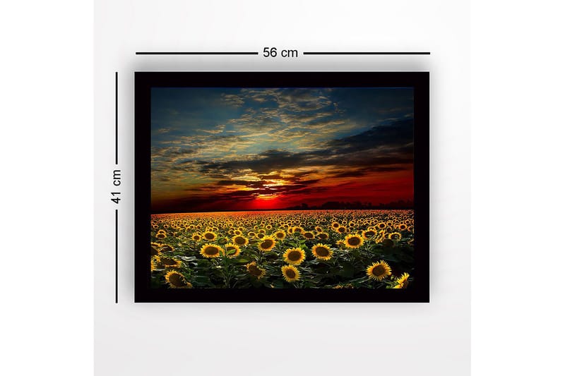 Inramad Canvastavla i trä - 41x56 cm - Solrosfält under en färgsprakande solnedgång - Gult / Orange / Blått - Inredning & dekor - Tavlor & konst