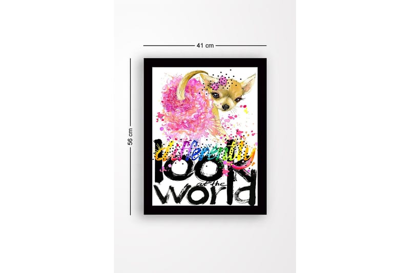 Inramad Canvastavla i trä - 41x56 cm - Söt chihuahua med färgglad bakgrund och inspirerande text - Rosa / Svart / Gult - Inredning & dekor - Tavlor & konst