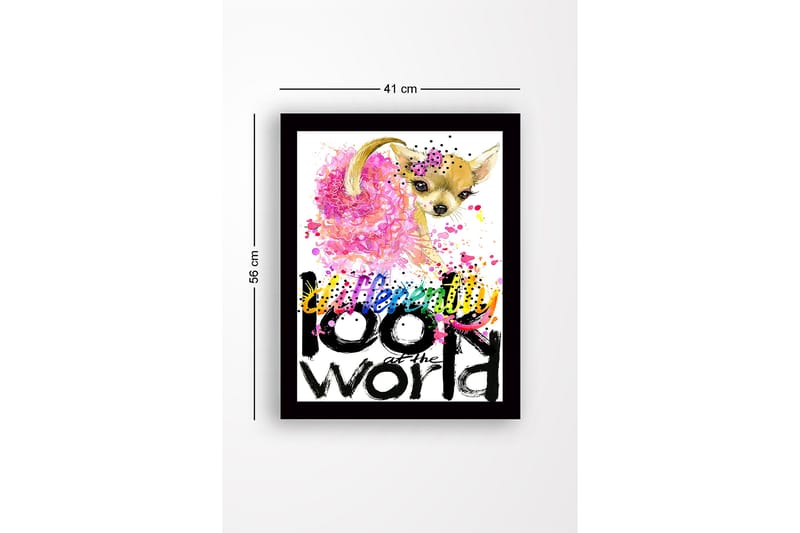 Inramad Canvastavla i trä - 41x56 cm - Söt chihuahua med färgglad bakgrund och inspirerande text - Rosa / Svart / Gult - Inredning & dekor - Tavlor & konst