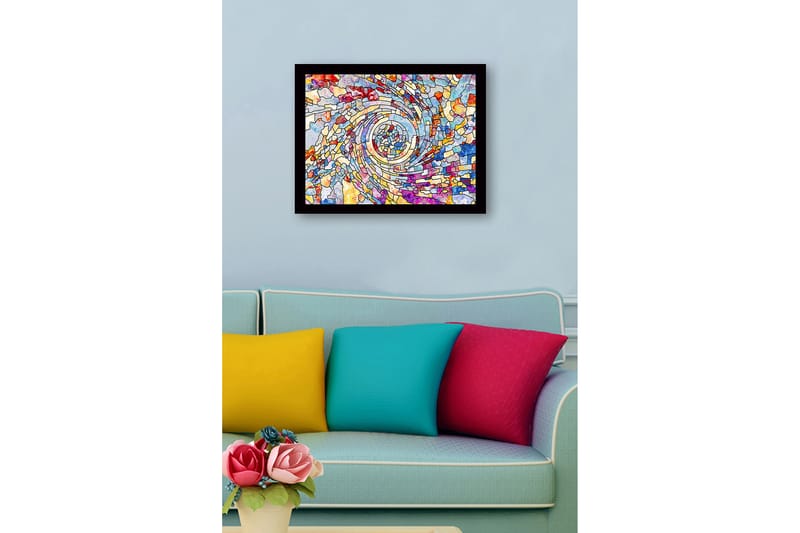 Inramad Canvastavla i trä - 41x56 cm - Spiraler av färgglada mosaikfragment - Blå / Röd / Gul - Inredning & dekor - Tavlor & konst