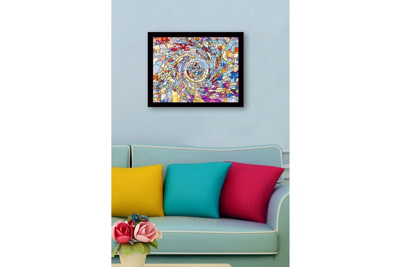 Inramad Canvastavla i trä - 41x56 cm - Spiraler av färgglada mosaikfragment - Blå / Röd / Gul - Inredning & dekor - Tavlor & konst