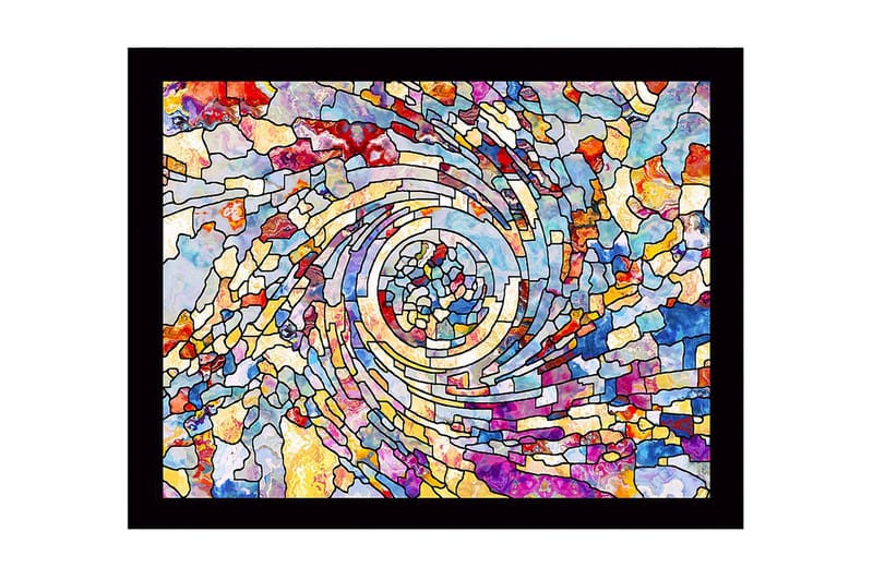 Inramad Canvastavla i trä - 41x56 cm - Spiraler av färgglada mosaikfragment, Blå / Röd / Gul