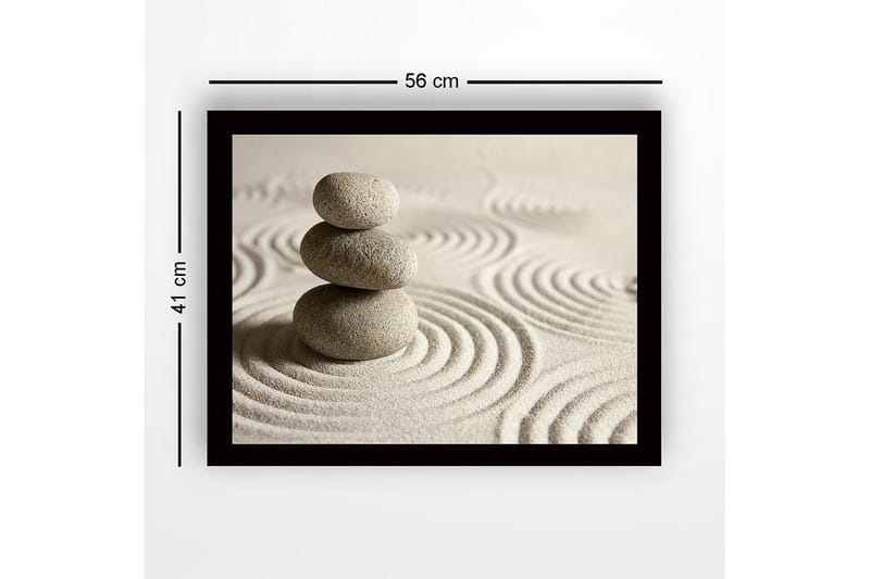 Inramad Canvastavla i trä - 41x56 cm - Stenstapel på sand med cirkulära mönster - Grå / Beige - Inredning & dekor - Tavlor & konst