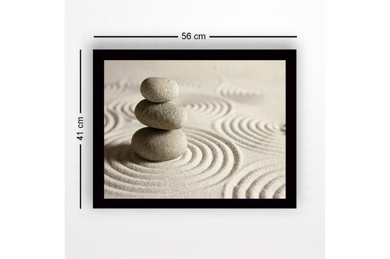 Inramad Canvastavla i trä - 41x56 cm - Stenstapel på sand med cirkulära mönster - Grå / Beige - Inredning & dekor - Tavlor & konst