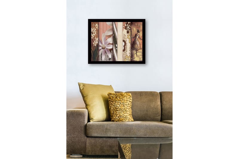 Inramad Canvastavla i trä - 41x56 cm - Stiliserad ballerina med blommor och mönster i bakgrunden - Ljuslila / Beige / Brun - Inredning & dekor - Tavlor & konst