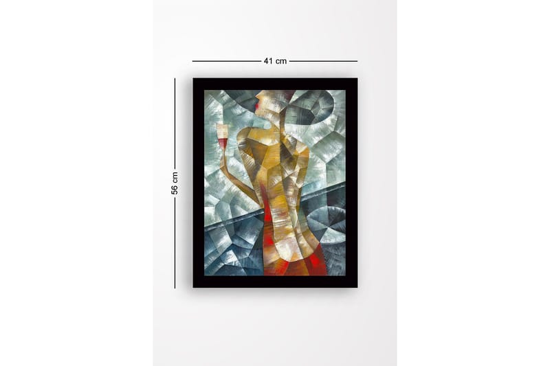 Inramad Canvastavla i trä - 41x56 cm - Stiliserad kvinna med ett glas i handen - Guld / Röd / Grönblå - Inredning & dekor - Tavlor & konst