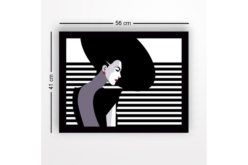 Inramad Canvastavla i trä - 41x56 cm - Stiliserad kvinna med långt hår i profil - Svart / Vit / Röd - Inredning & dekor - Tavlor & konst