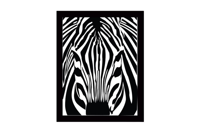Inramad Canvastavla i trä - 41x56 cm - Stiliserad zebra med kontrasterande svarta och vita linjer, Svart / Vit