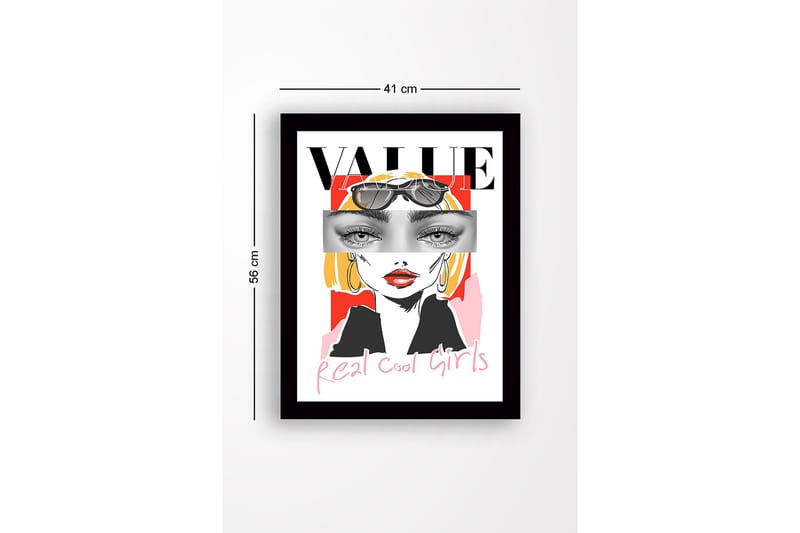 Inramad Canvastavla i trä - 41x56 cm - Stiliserad porträtt av en kvinna med solglasögon och färgglad bakgrund - Röd / Svart / Gul - Inredning & dekor - Tavlor & konst