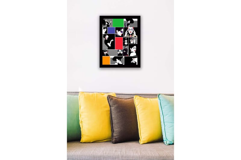 Inramad Canvastavla i trä - 41x56 cm - Stiliserade porträtt av kvinnor i olika uttryck och kläder - Röd / Svart / Vit - Inredning & dekor - Tavlor & konst