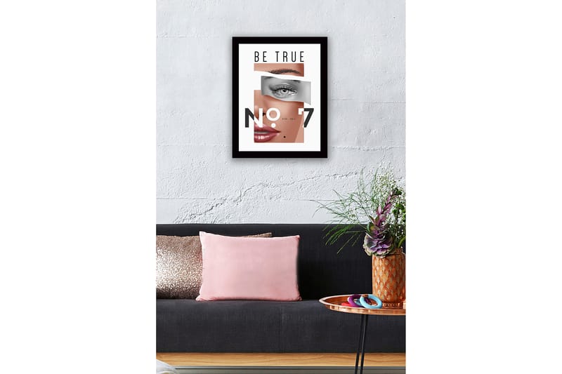 Inramad Canvastavla i trä - 41x56 cm - Stiliserat porträtt med fokus på ögon och läppar - Hudton / Grå / Svart - Inredning & dekor - Tavlor & konst