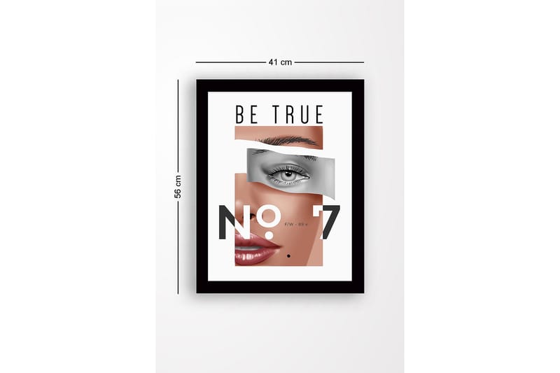 Inramad Canvastavla i trä - 41x56 cm - Stiliserat porträtt med fokus på ögon och läppar - Hudton / Grå / Svart - Inredning & dekor - Tavlor & konst
