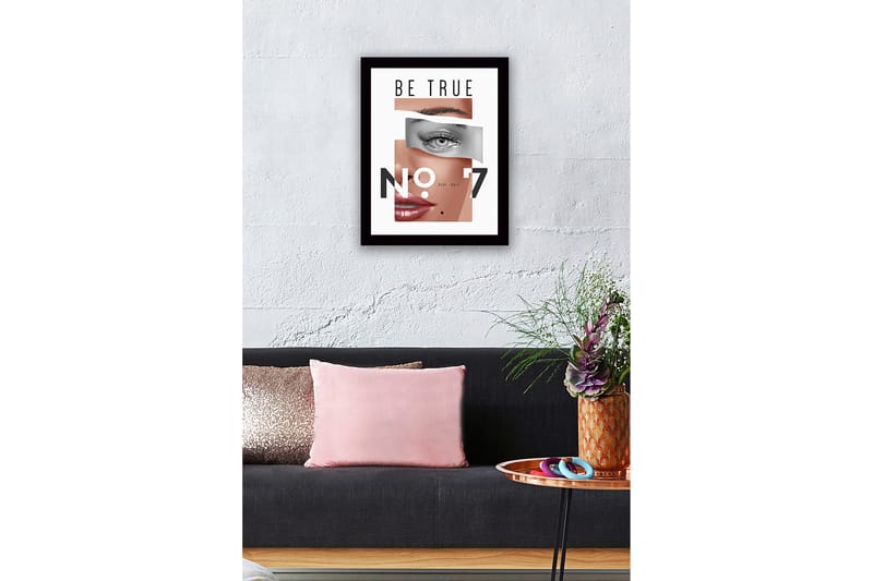 Inramad Canvastavla i trä - 41x56 cm - Stiliserat porträtt med fokus på ögon och läppar - Hudton / Grå / Svart - Inredning & dekor - Tavlor & konst